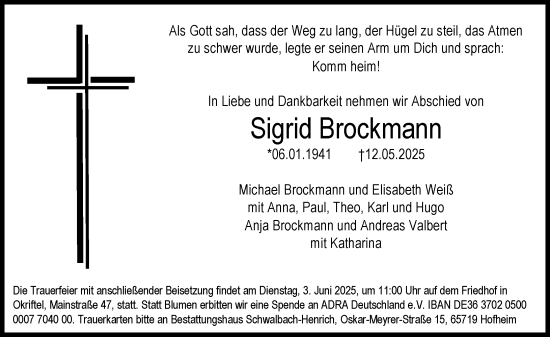 Traueranzeige von Sigrid Brockmann von Darmstädter Echo