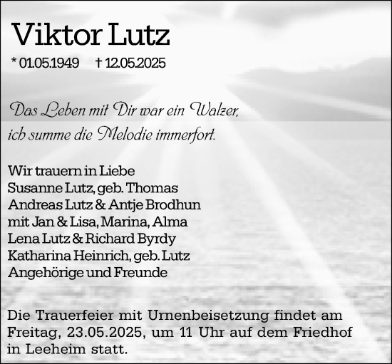 Traueranzeige von Viktor Lutz von Groß-Gerauer Echo