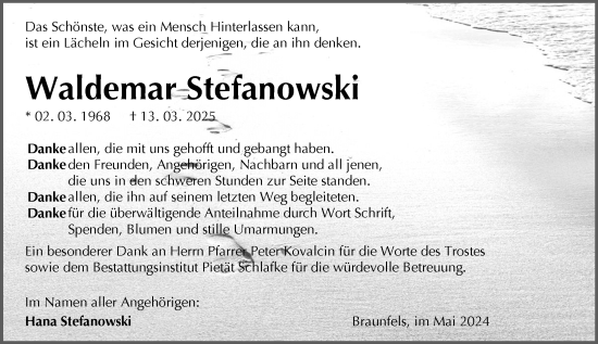 Traueranzeige von Waldemar Stefanowski von Wetzlarer Neue Zeitung