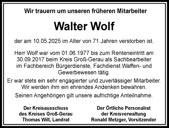Traueranzeige von Walter Wolf von Groß-Gerauer Echo