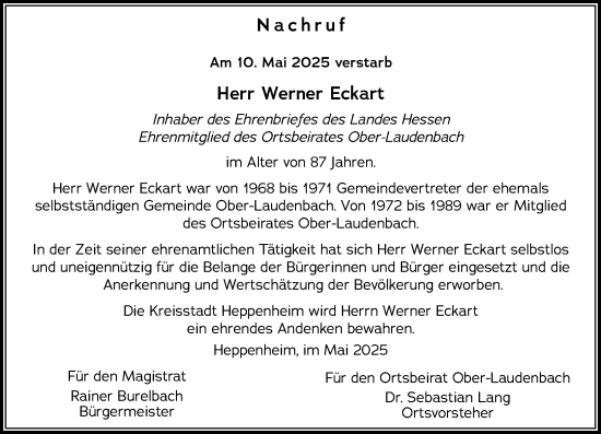 Traueranzeige von Werner Eckart von Starkenburger Echo