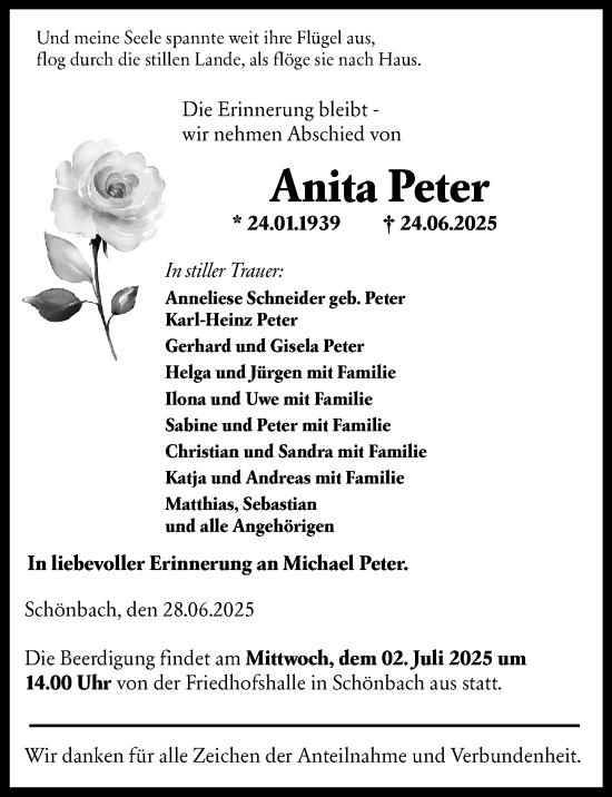 Traueranzeige von Anita Peter von Dill Block