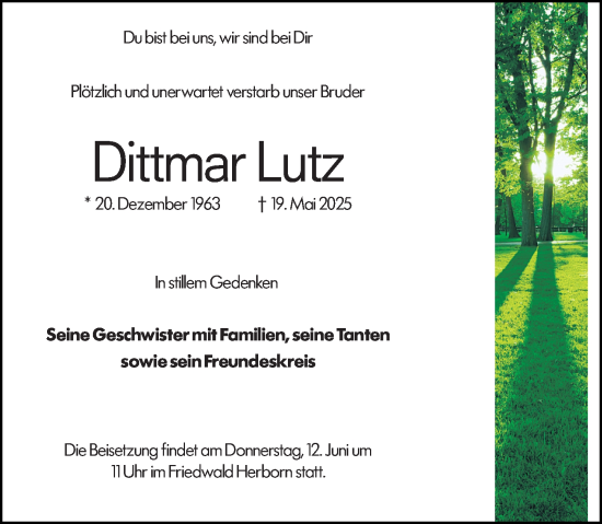 Traueranzeige von Dittmar Lutz von Dill Block