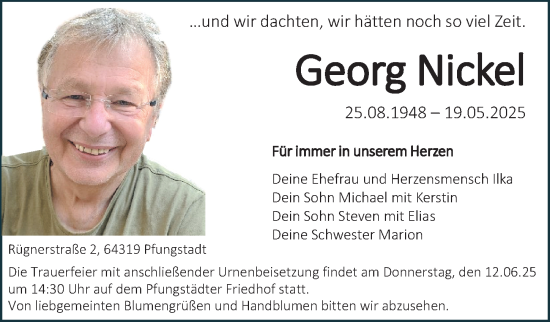 Traueranzeige von Georg Nickel von Darmstädter Echo