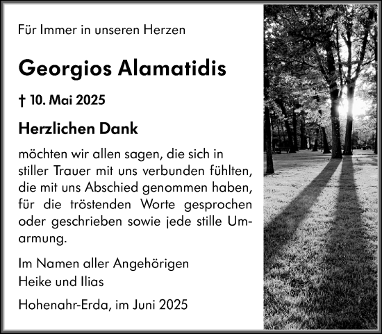 Traueranzeige von Georgios Alamatidis von Wetzlarer Neue Zeitung