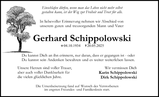 Traueranzeige von Gerhard Schippolowski von Allgemeine Zeitung Mainz