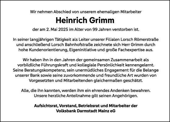 Traueranzeige von Heinrich Grimm von Starkenburger Echo
