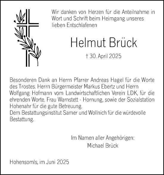 Traueranzeige von Helmut Brück von Wetzlarer Neue Zeitung