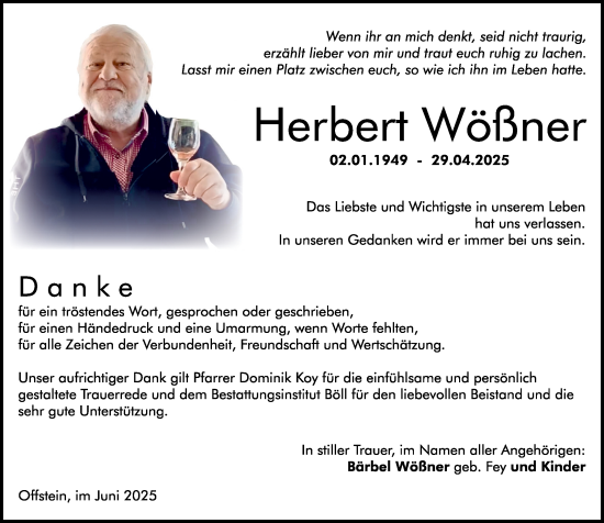 Traueranzeige von Herbert Wößner von Wormser Zeitung