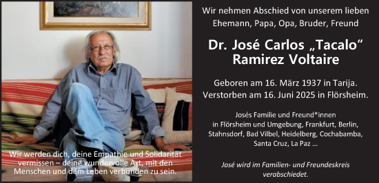 Traueranzeige von Jose Carlos Ramirez Voltaire von Rüsselsheimer Echo