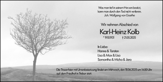 Traueranzeige von Karl-Heinz Kolb von Groß-Gerauer Echo