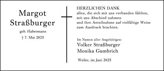 Traueranzeige von Margot Straßburger von Allgemeine Zeitung Rheinhessen-Nahe