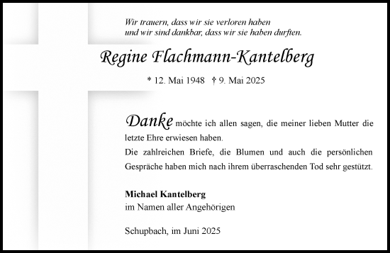 Traueranzeige von Regine Flachmann-Kantelberg von Weilburger Tageblatt