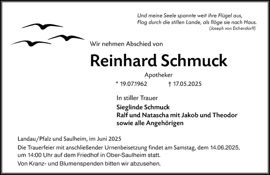 Traueranzeige von Reinhard Schmuck von Allgemeine Zeitung Alzey