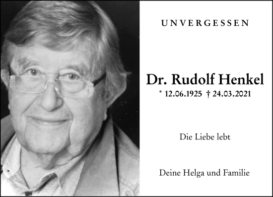Traueranzeige von Rudolf Henkel von Allgemeine Zeitung Mainz