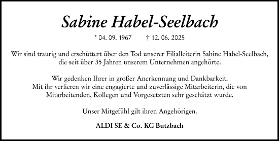 Traueranzeige von Sabine Habel-Seelbach von Nassauische Neue Presse