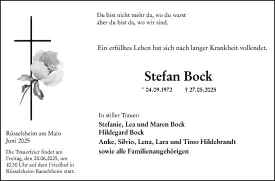 Traueranzeige von Stefan Bock von Rüsselsheimer Echo