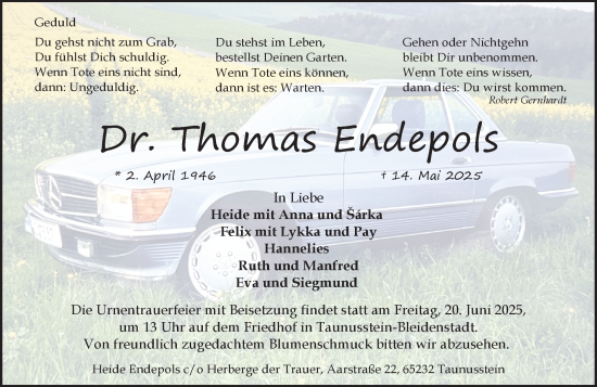 Traueranzeige von Thomas Endepols von Idsteiner Land/Untertaunus