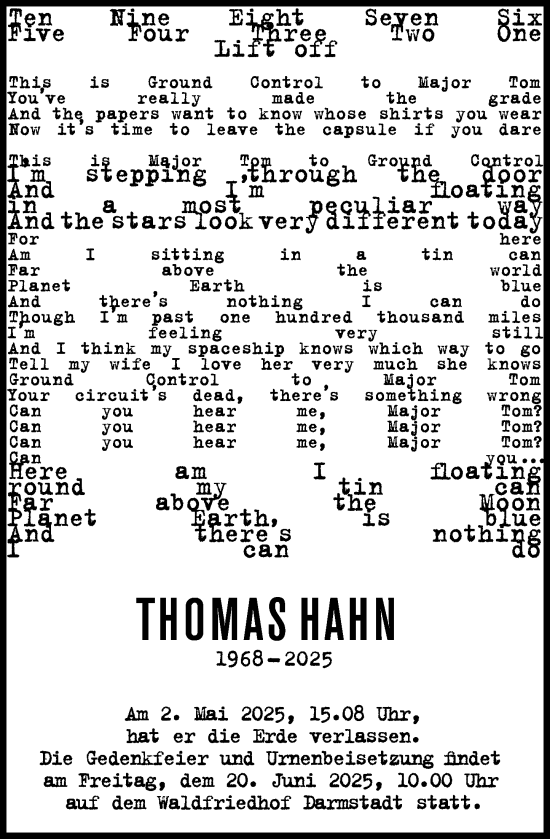 Traueranzeige von Thomas Hahn von Darmstädter Echo