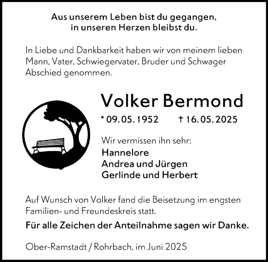 Traueranzeige von Volker Bermond von Darmstädter Echo
