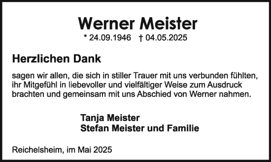 Traueranzeige von Werner Meister von Odenwälder Echo