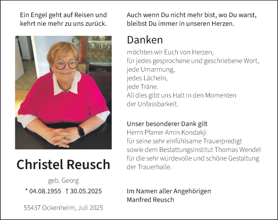 Traueranzeige von Christel Reusch von Allgemeine Zeitung Mainz