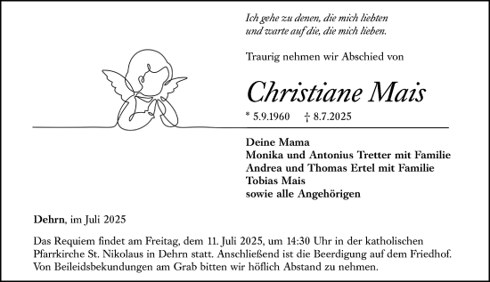 Traueranzeige von Christiane Mais von Nassauische Neue Presse
