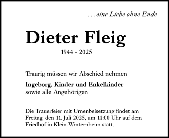 Traueranzeige von Dieter Fleig von Allgemeine Zeitung Mainz