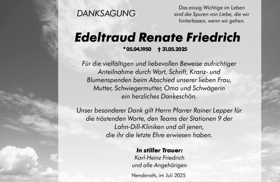Traueranzeige von Edeltraud Renate Friedrich von Weilburger Tageblatt