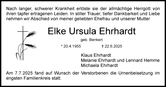 Traueranzeige von Elke Ursula Ehrhardt von Dieburger Anzeiger/Groß-Zimmerner Lokal-Anzeiger