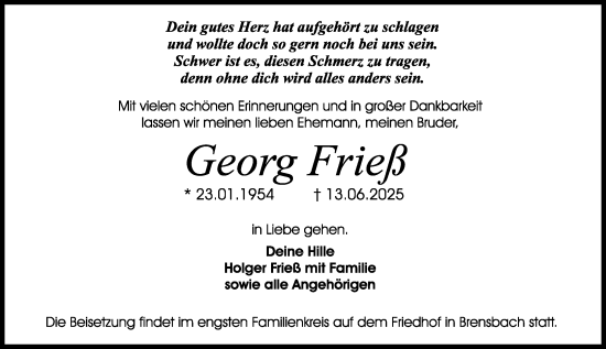 Traueranzeige von Georg Frieß von Odenwälder Echo