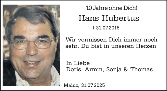Traueranzeige von Hans Hubertus von Allgemeine Zeitung Mainz