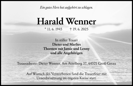Traueranzeige von Harald Wenner von Groß-Gerauer Echo