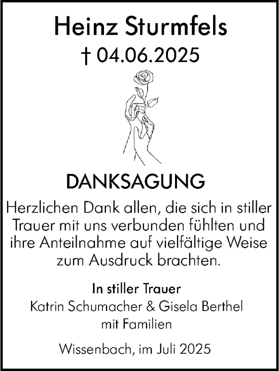 Traueranzeige von Heinz Sturmfels von Dill Block