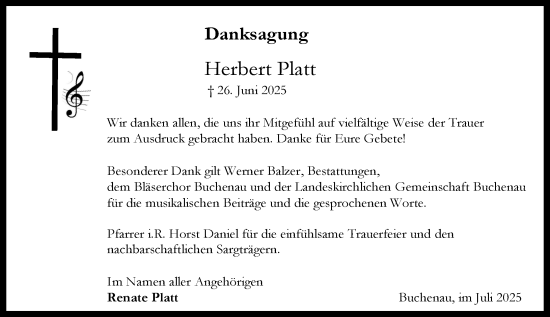 Traueranzeige von Herbert Platt von Hinterländer Anzeiger