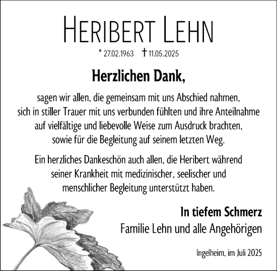 Traueranzeige von Heribert Lehn von Allgemeine Zeitung Rheinhessen-Nahe