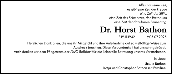 Traueranzeige von Horst Bathon von Darmstädter Echo