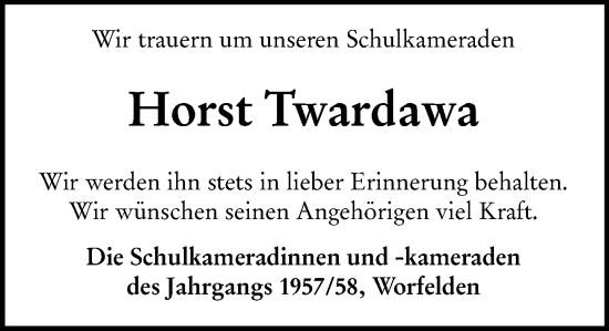 Traueranzeige von Horst Twardawa von Groß-Gerauer Echo