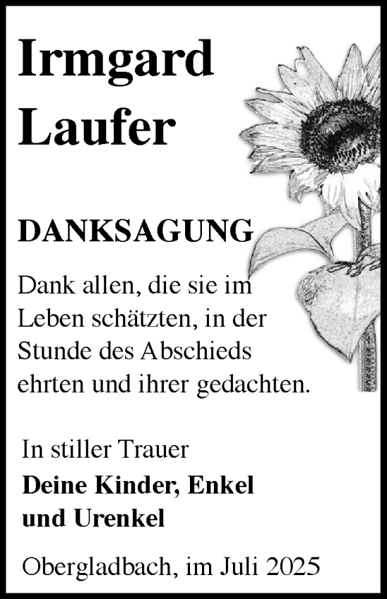 Traueranzeige von Irmgard Laufer von Wiesbadener Kurier