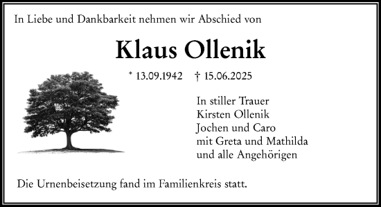 Traueranzeige von Klaus Ollenik von Wiesbadener Kurier