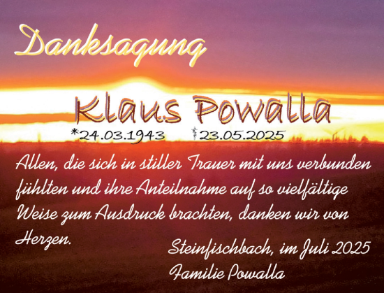 Traueranzeige von Klaus Powalla von Camberger Anzeiger