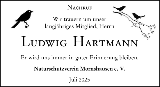 Traueranzeige von Ludwig Hartmann von Hinterländer Anzeiger