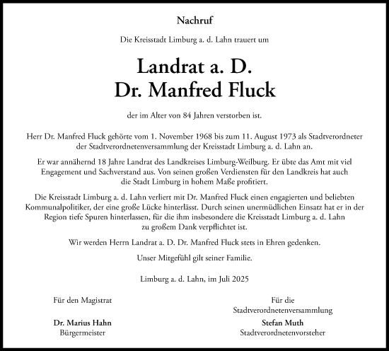 Traueranzeige von Manfred Fluck von Nassauische Neue Presse