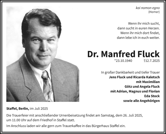 Traueranzeige von Manfred Fluck von Nassauische Neue Presse