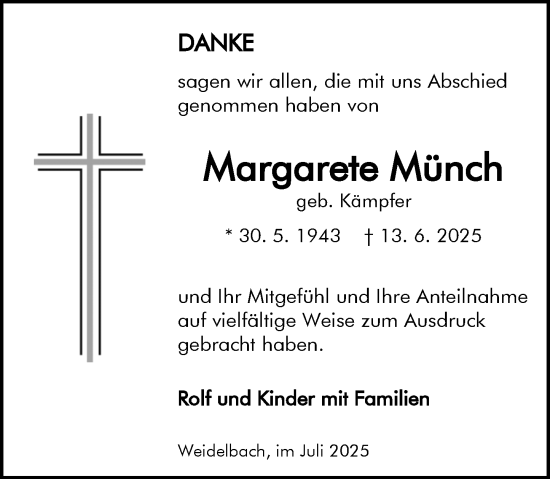 Traueranzeige von Margarete Münch von Dill Block