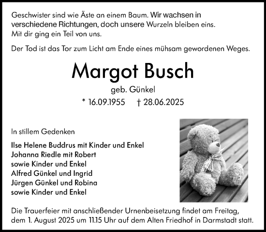 Traueranzeige von Margot Busch von Darmstädter Echo