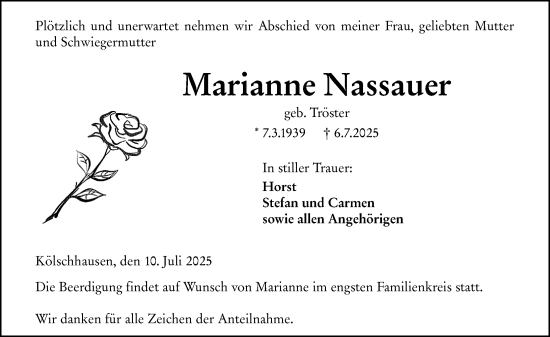 Traueranzeige von Marianne Nassauer von Wetzlarer Neue Zeitung