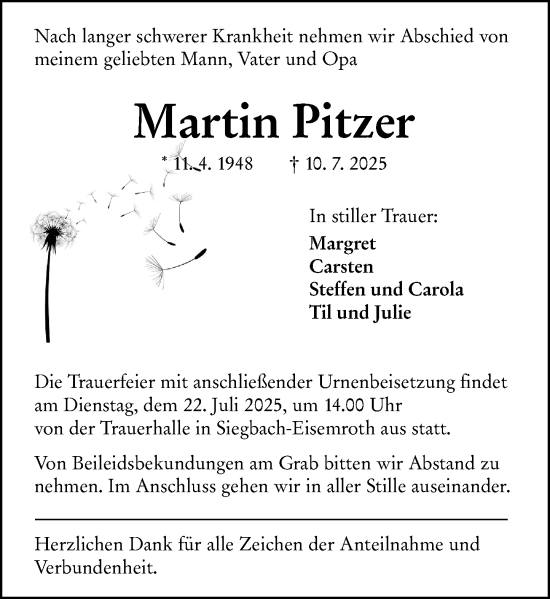 Traueranzeige von Martin Pitzer von Dill Block