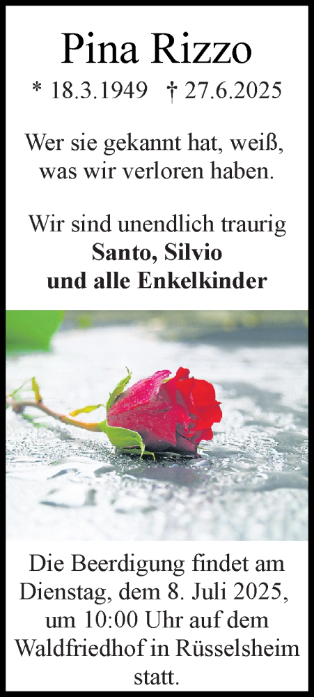 Traueranzeige von Pina Rizzo von Rüsselsheimer Echo