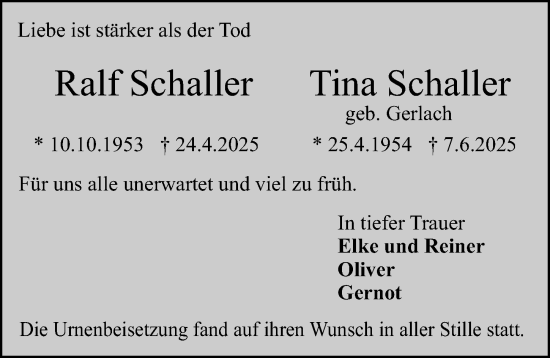Traueranzeige von Ralf Schaller von Darmstädter Echo
